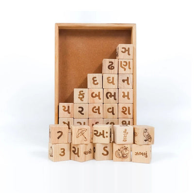 5 - in - 1 Gujarati Learning Blocks – Educational Toy for Kids – Learning & Educational Toys on Brown Living™. SKU: guj - alp. Img 1.