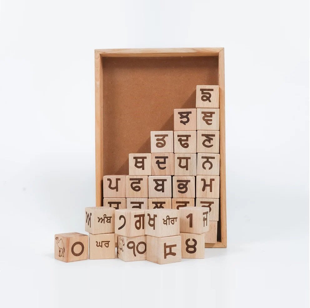 5 - in - 1 Punjabi Learning Blocks – Educational Toy for Kids – Learning & Educational Toys on Brown Living™. SKU: Pnj - alp. Img 1.