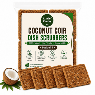 5 Pcs Coconut Coir Juna, Stitched Coconut Natural Dish Wash Scrubber – Kitchen Tools on Brown Living™. SKU: KOE026-KSP. Img 1.