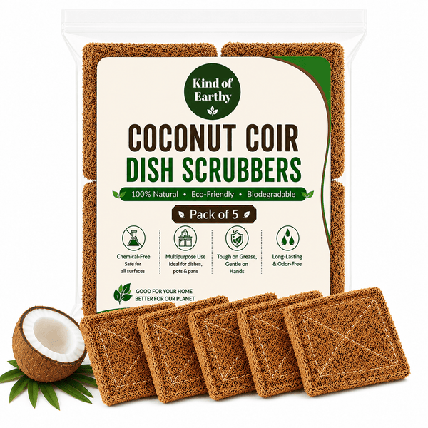 5 Pcs Coconut Coir Juna, Stitched Coconut Natural Dish Wash Scrubber – Kitchen Tools on Brown Living™. SKU: KOE026-KSP. Img 1.