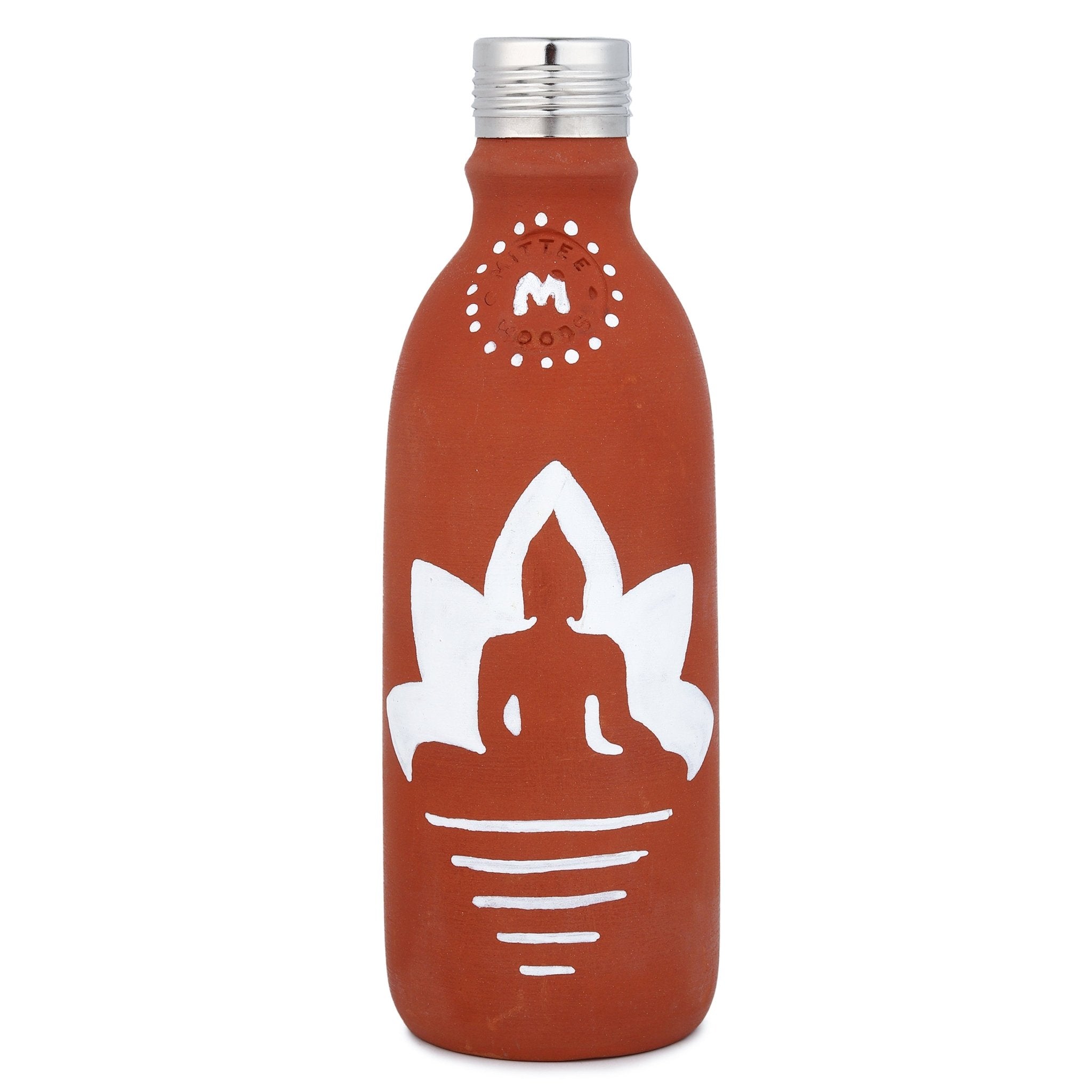 500ml Clay Water Bottle with Steel Cap |Hand Painted Buddha Terracotta – Bottles & Sippers on Brown Living™. SKU: 500ML-BCB. Img 4.