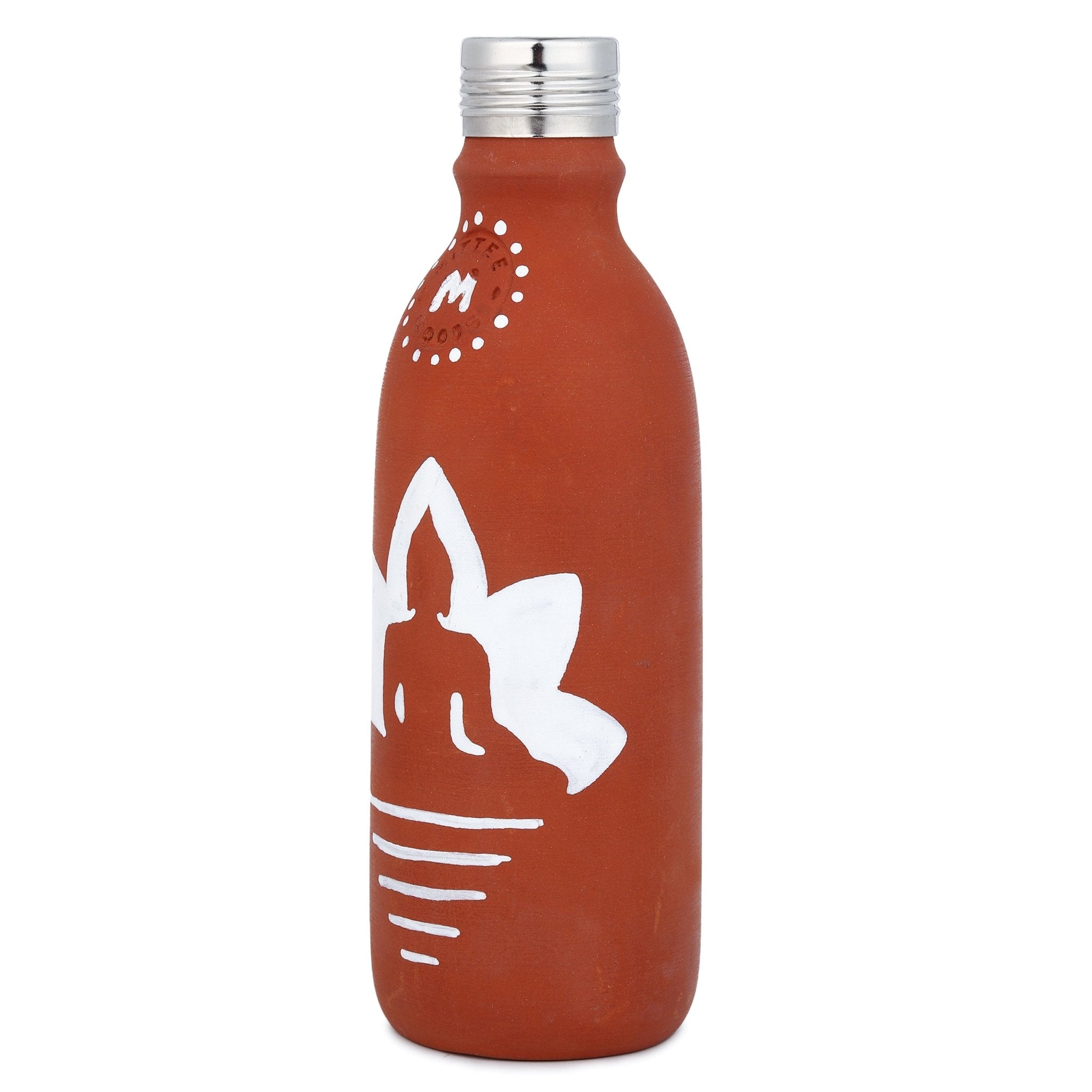 500ml Clay Water Bottle with Steel Cap |Hand Painted Buddha Terracotta – Bottles & Sippers on Brown Living™. SKU: 500ML-BCB. Img 1.