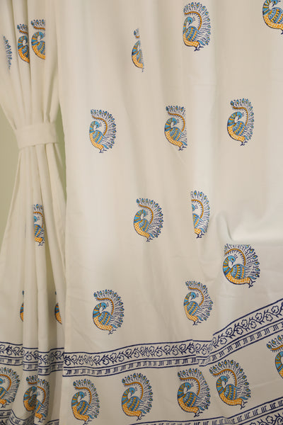 Peacock Print Cotton Door Curtain 7x4 Feet (Set of 2)