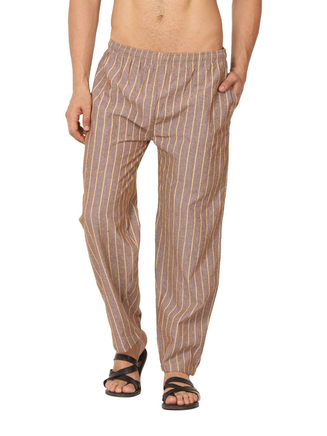 Men's Lounge Pants Pack of 2| Black & Brown Stripes | Fits Waist Size 28" to 36" | Verified Sustainable by Brown Living™