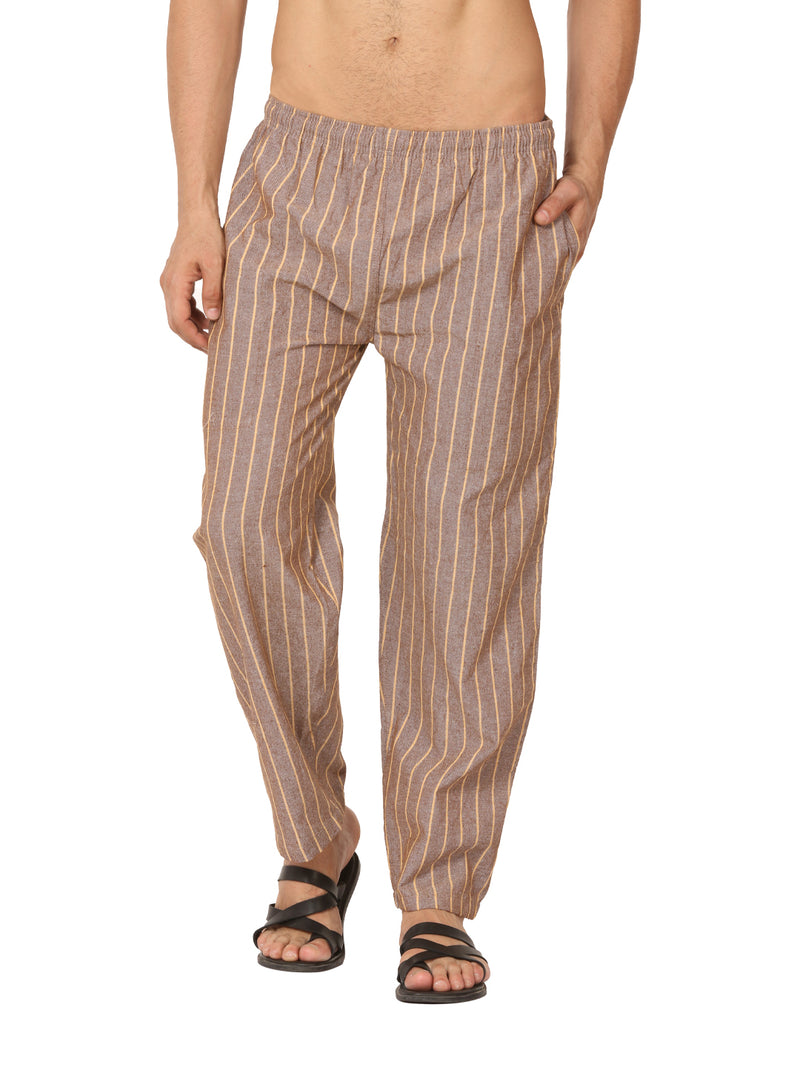Men's Lounge Pants Pack of 2| Black & Brown Stripes | Fits Waist Size 28" to 36"