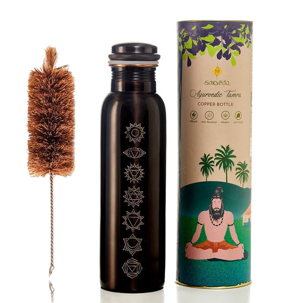 7 Chakra Vintage Copper Water Bottle with Cleaning Brush| 1 Litre | Verified Sustainable Bottles & Sippers on Brown Living™