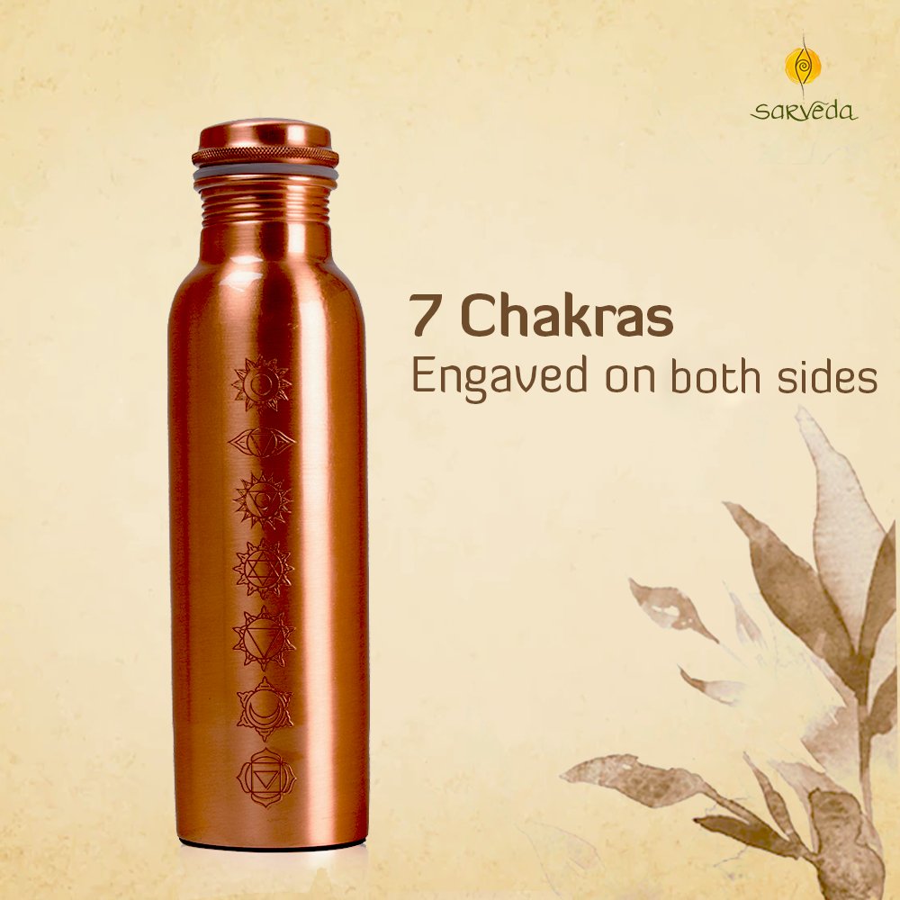 7 Chakras Copper Plain Bottle - 500 ml with Brush | Verified Sustainable by Brown Living™