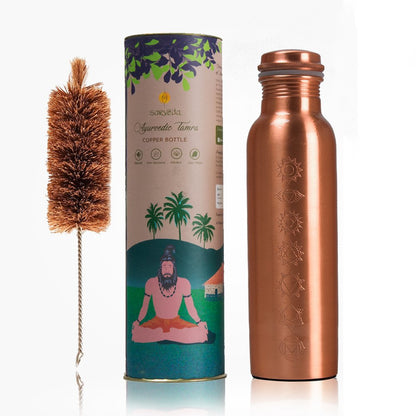 7 Chakras Copper Plain Bottle - 500 ml with Brush | Verified Sustainable by Brown Living™