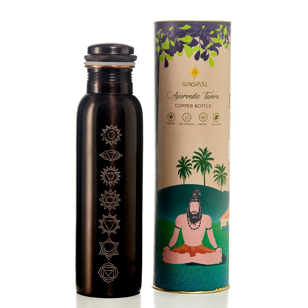 7 Chakras Vintage Copper Bottle - 500 ml | Verified Sustainable by Brown Living™