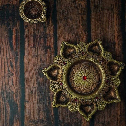 7 - Diya Platter Cum Urli – Traditional Diwali Centerpiece – Home Decor on Brown Living™. SKU: D6. Img 5.