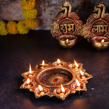 7 - Diya Platter Cum Urli – Traditional Diwali Centerpiece – Home Decor on Brown Living™. SKU: D6. Img 3.