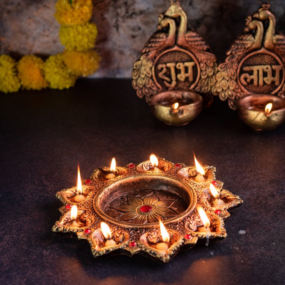 7 - Diya Platter Cum Urli – Traditional Diwali Centerpiece – Home Decor on Brown Living™. SKU: D6. Img 3.