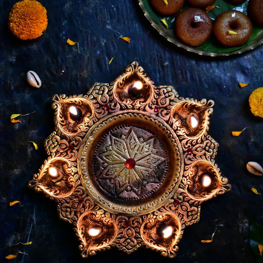 7 - Diya Platter Cum Urli – Traditional Diwali Centerpiece – Home Decor on Brown Living™. SKU: D6. Img 4.