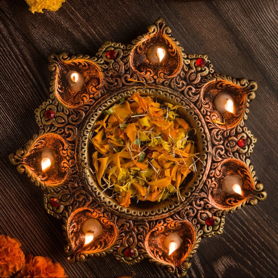 7 - Diya Platter Cum Urli – Traditional Diwali Centerpiece – Home Decor on Brown Living™. SKU: D6. Img 2.
