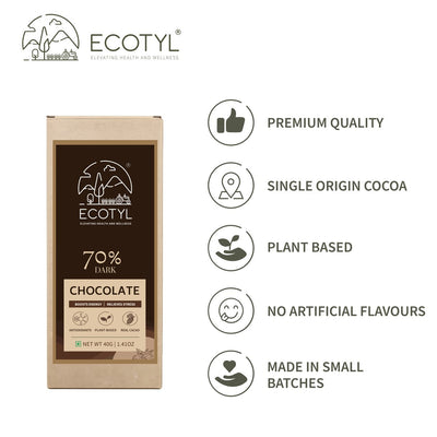 70% Dark Chocolate | Rich Cacao | Premium Indulgence | 40g – Chocolates on Brown Living™. SKU: ECOTYL00054. Img 3.