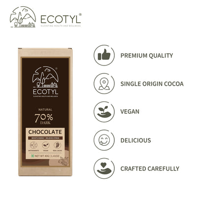 70% Dark Chocolate | Rich Cocoa | Premium Indulgence | 40g – Chocolates on Brown Living™. SKU: ECOTYL00054. Img 3.