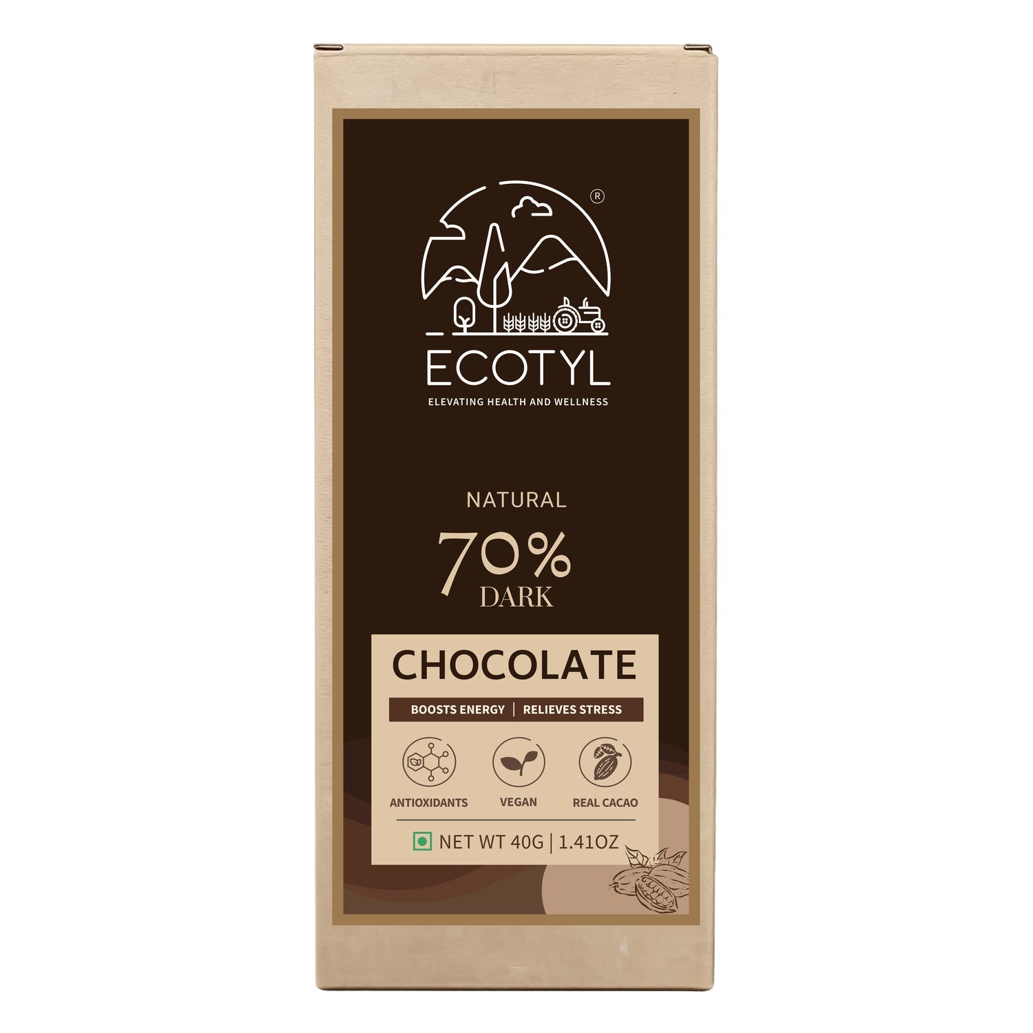 70% Dark Chocolate | Rich Cocoa | Premium Indulgence | 40g – Chocolates on Brown Living™. SKU: ECOTYL00054. Img 5.