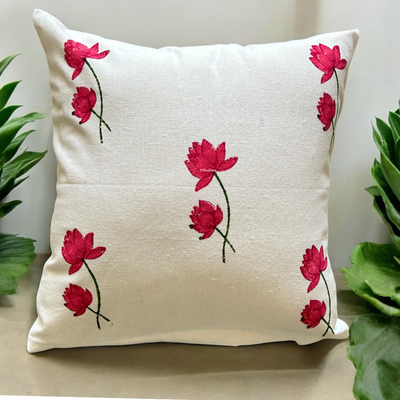 Lotus Handblock Cotton Cushion Covers with Zipper- Set of 4
