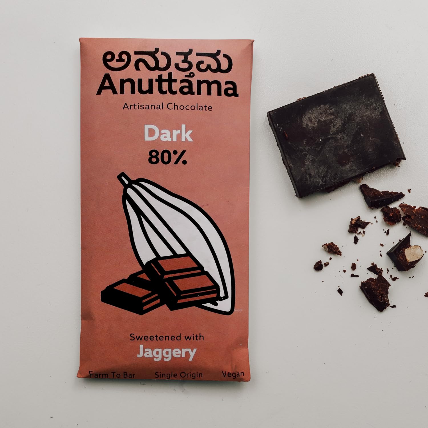 80% Cocoa Dark Chocolate | Naturally Sweetened With Jaggery – Chocolates on Brown Living™. SKU: 8931500357108. Img 6.