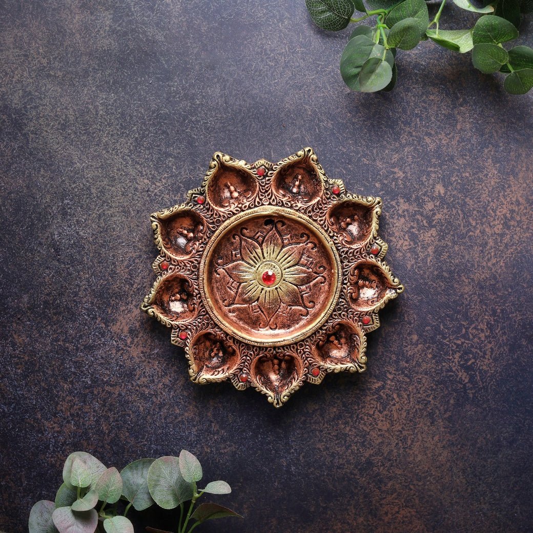 9 - Diya Platter Cum Urli – Elegant Diwali Decoration – Home Decor on Brown Living™. SKU: D5. Img 1.