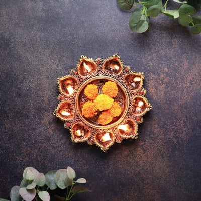 9 - Diya Platter Cum Urli – Elegant Diwali Decoration – Home Decor on Brown Living™. SKU: D5. Img 2.
