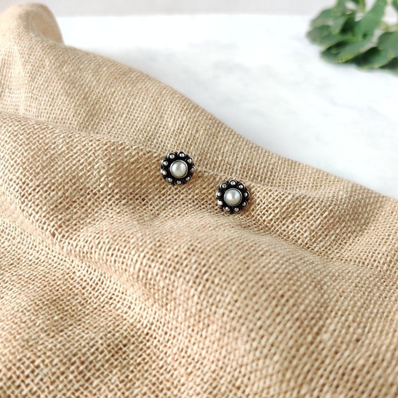 92.5 Sterling Silver Hand Made White Studs