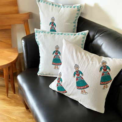 Cotton Cushion Cover - Traditional Doll Print - Set of 4