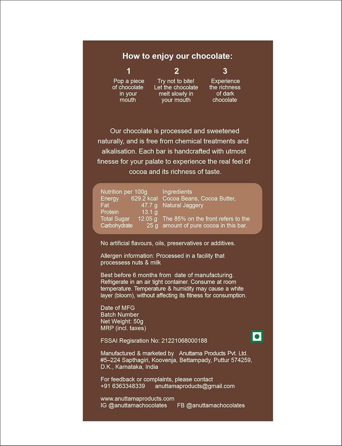 99% Cocoa Ultimate Dark Chocolate | Intense Pure Dark Indulgence – Chocolates on Brown Living™. SKU: 8931500350727. Img 4.