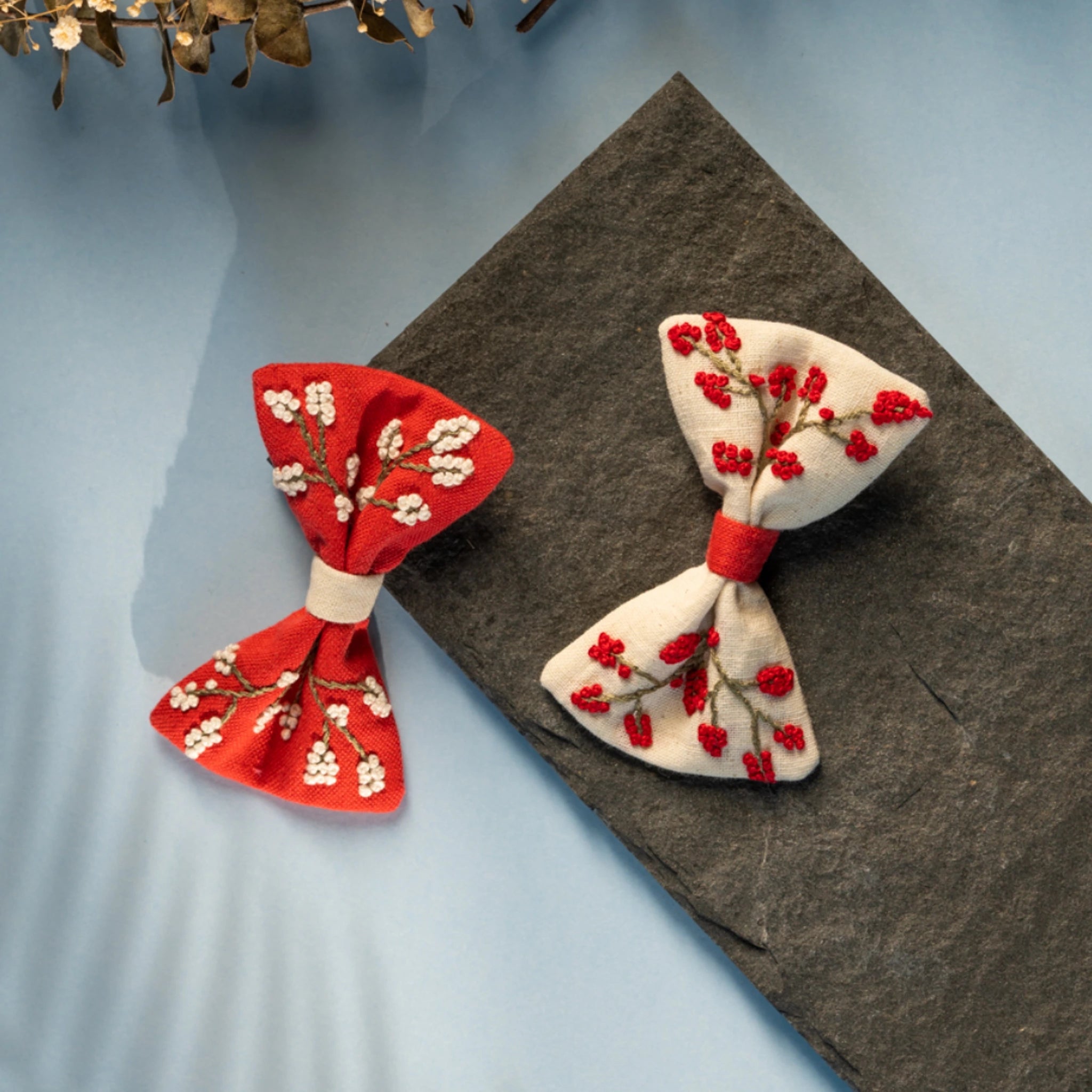 Red and White Floral Hair Clip Set for Kids