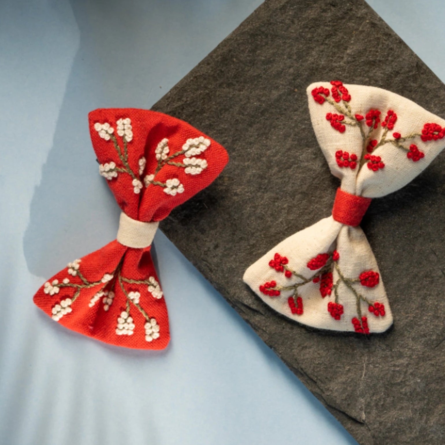 Red and White Floral Hair Clip Set for Kids