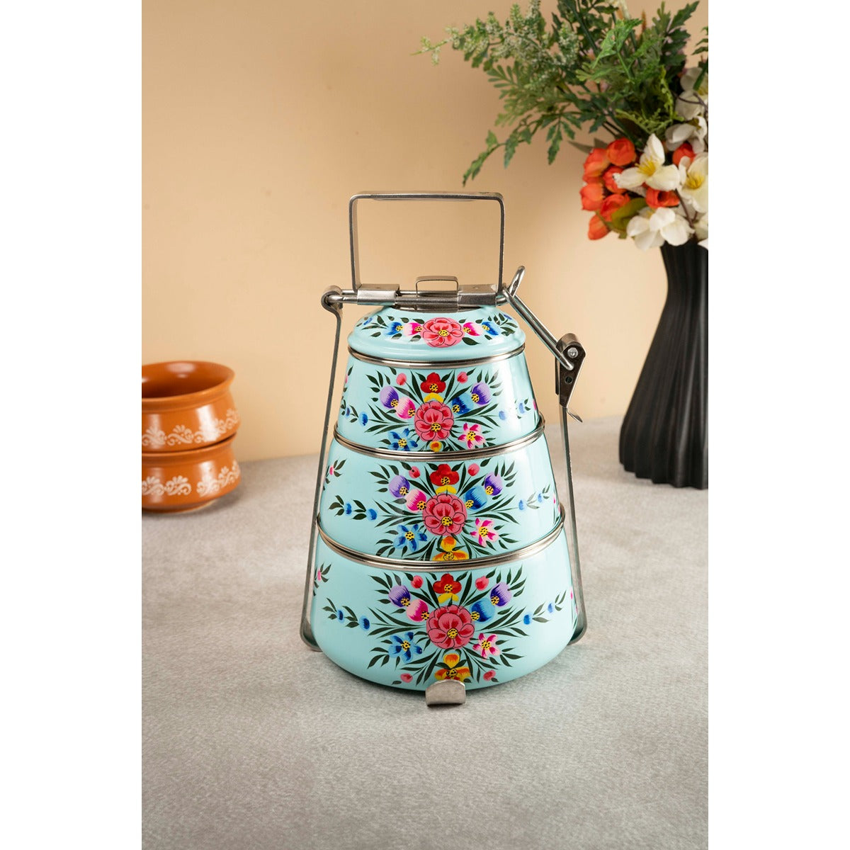 Hand Painted Tiffin Carrier | Steel Lunch Box with Artistic Design