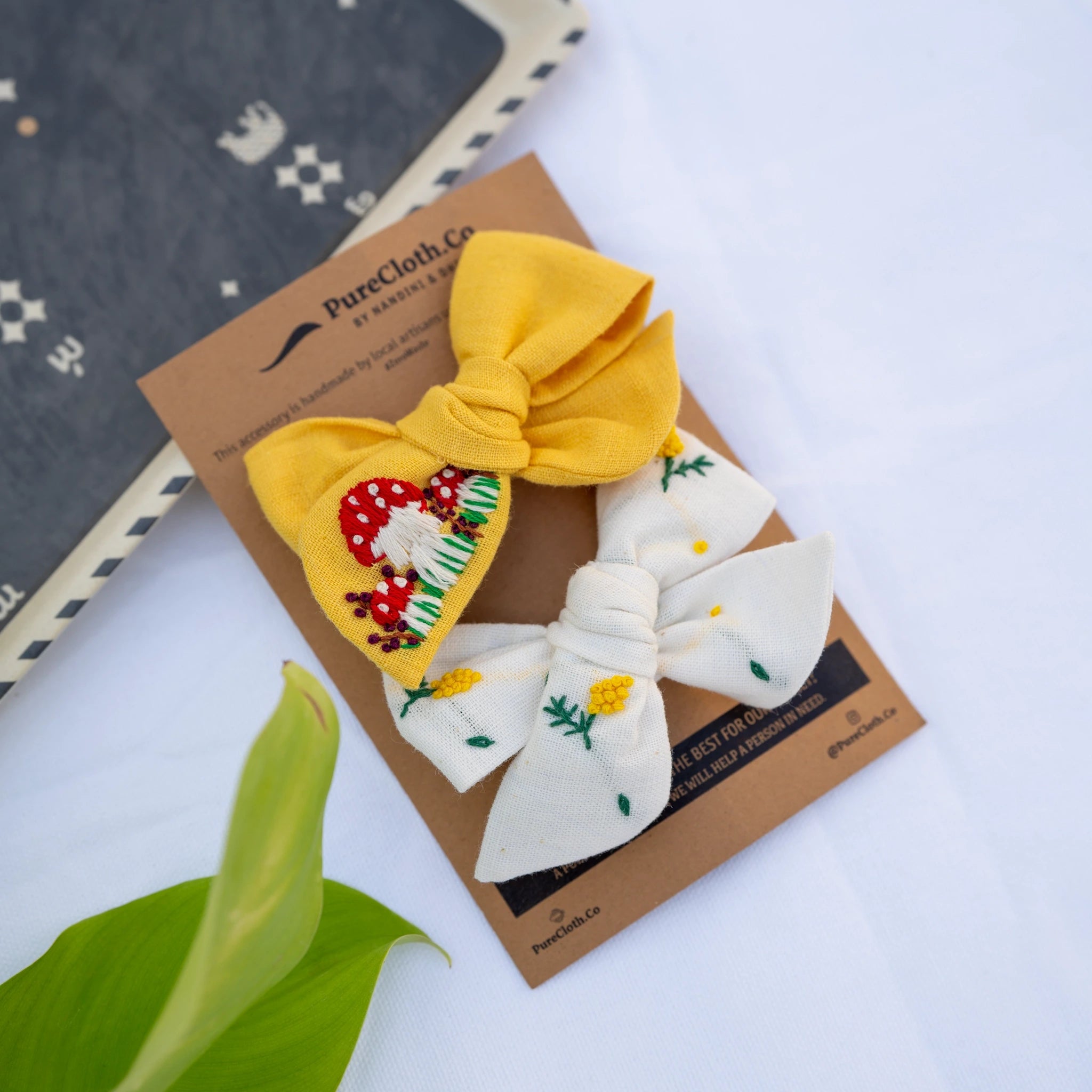 Cotton Linen Hair Bow Clip for Girls | Mushroom