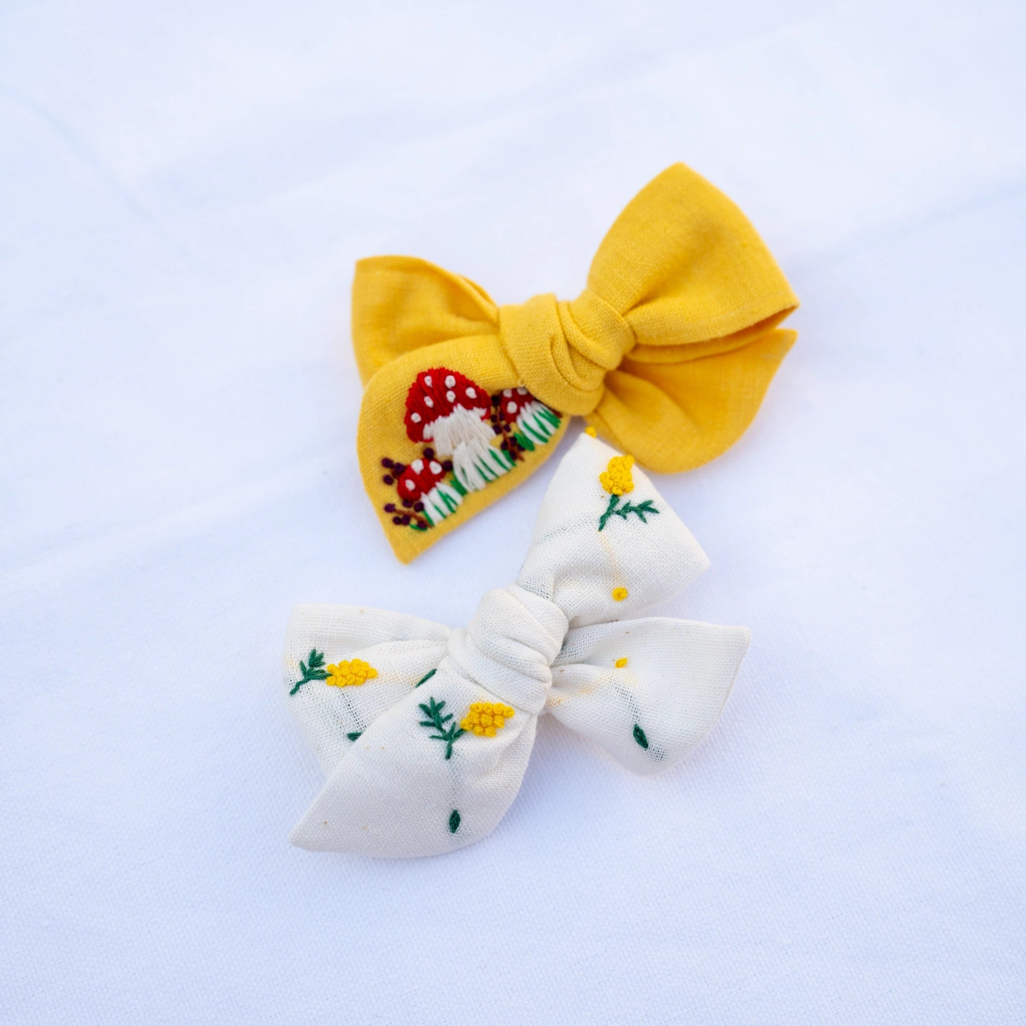 Cotton Linen Hair Bow Clip for Girls | Mushroom