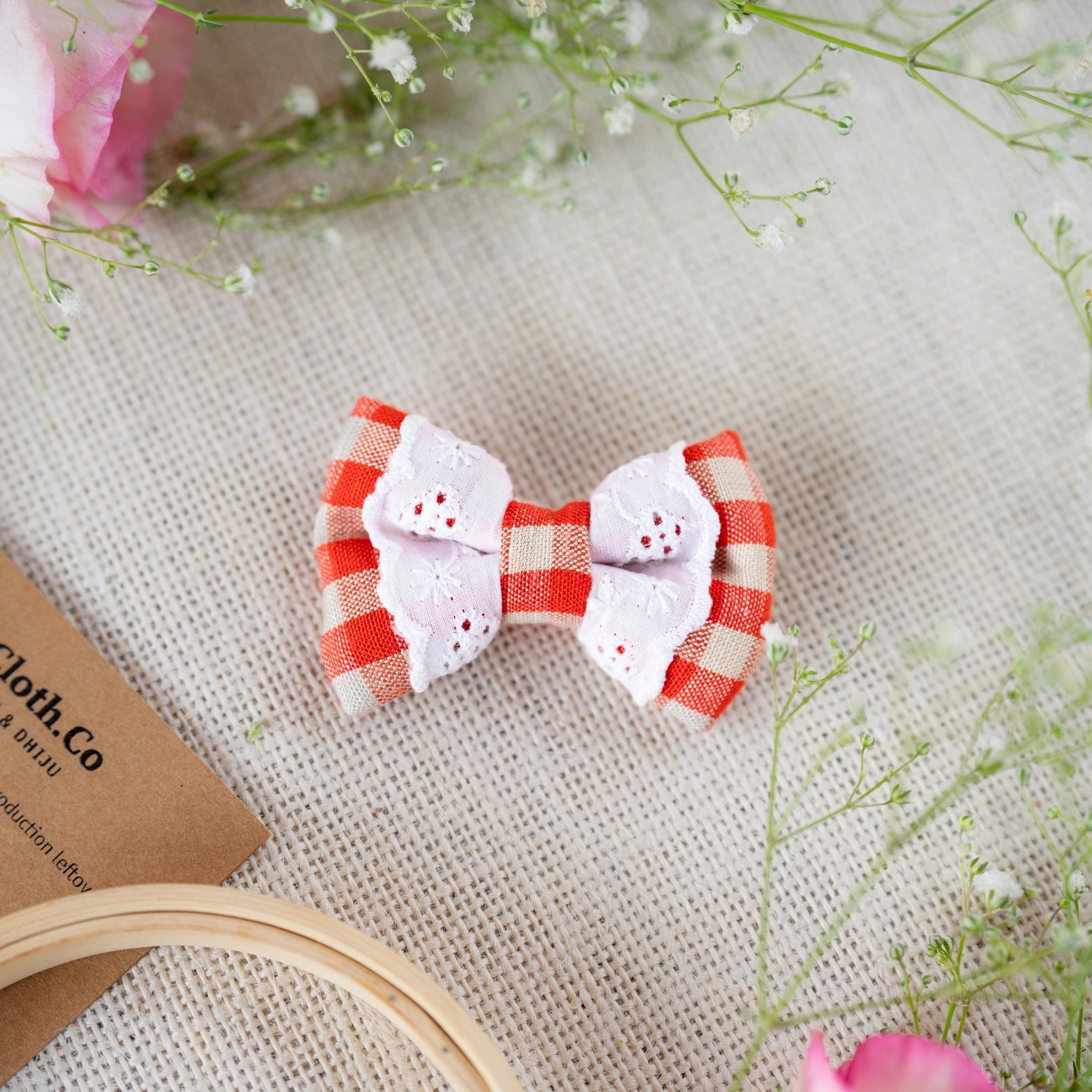 Red Check Lace Mini Hair Clip for Infants