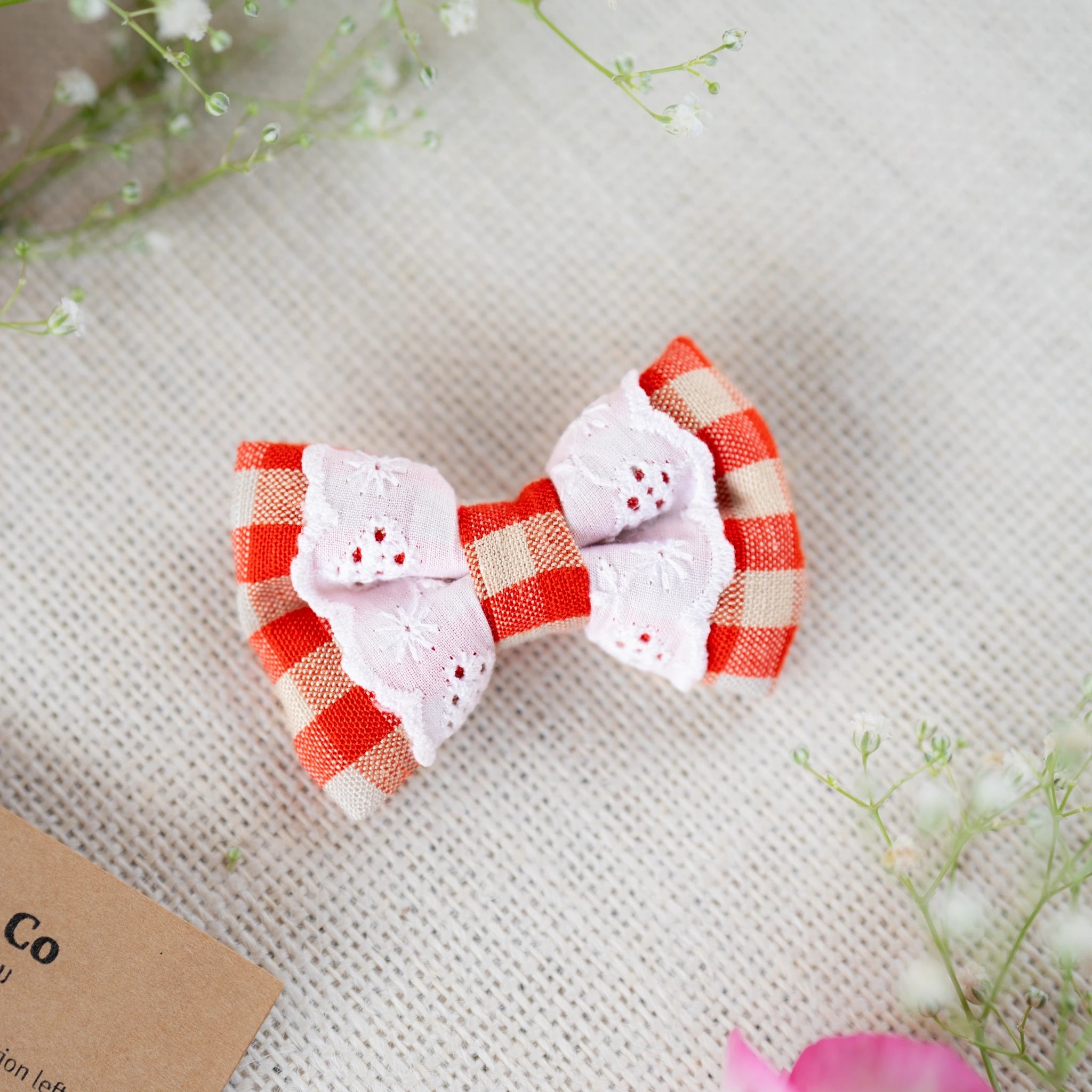 Red Check Lace Mini Hair Clip for Infants