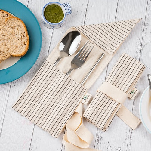 Tanuka Travel Cutlery Wrap/Pouch  in Organic Indian Kala Cotton