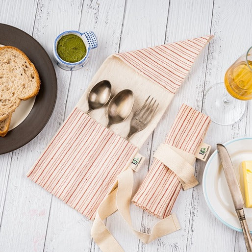 Tanuka Travel Cutlery Wrap/Pouch  in Organic Indian Kala Cotton