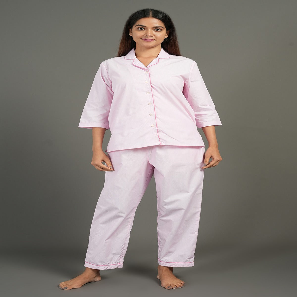 Pink Cotton Night Suit – Shirt & Pants