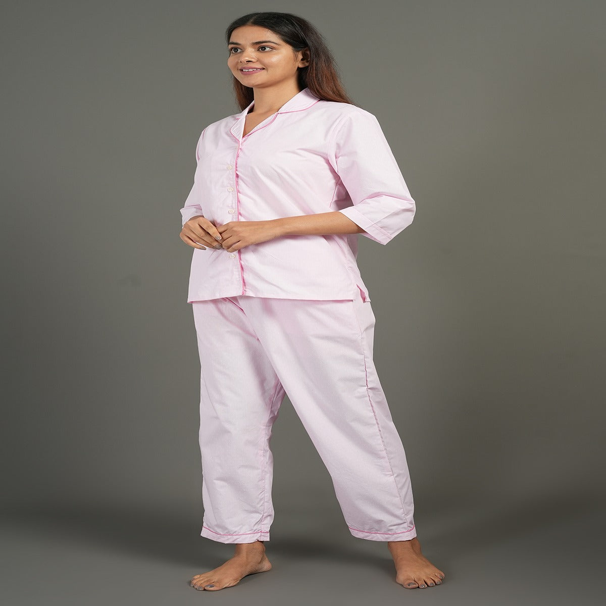 Pink Cotton Night Suit – Shirt & Pants