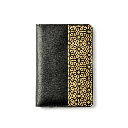 Passport Holder with Storage Slots – Plant Leather & Cork Print (Black)