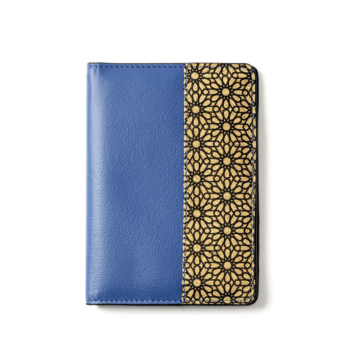 Passport Holder with Storage Slots – Plant Leather & Cork Print (Blue)