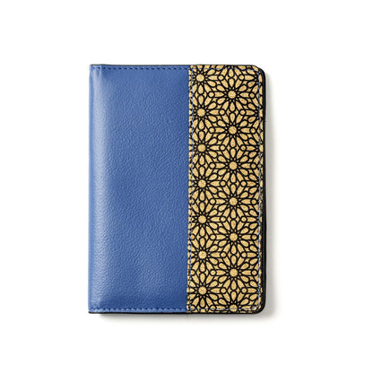 Passport Holder with Storage Slots – Plant Leather & Cork Print (Blue)