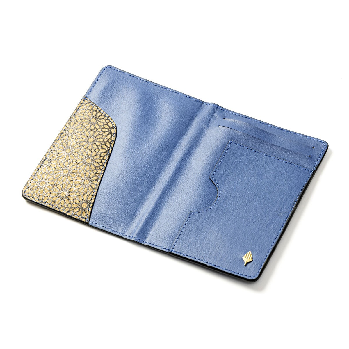 Passport Holder with Storage Slots – Plant Leather & Cork Print (Blue)