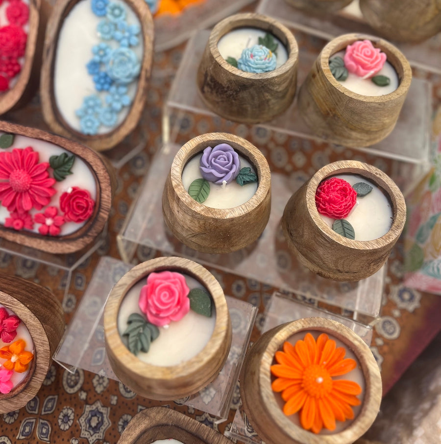 Hand-poured Soy Candles in Natural Wood