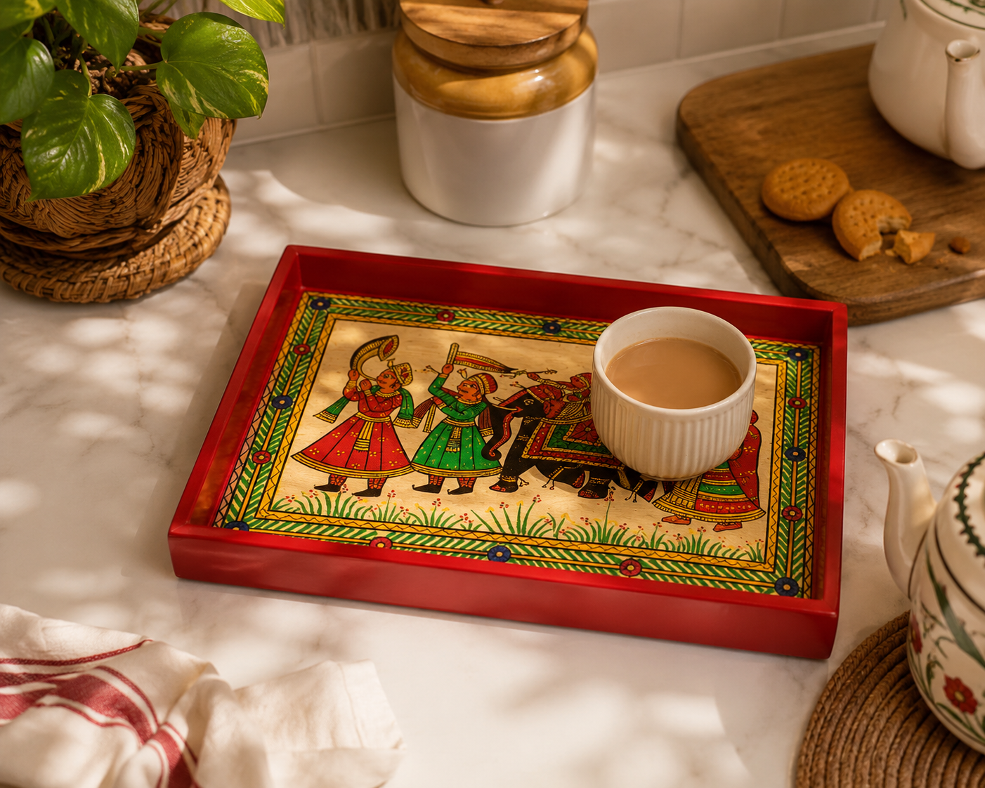 Traditional Marwari Phad Wooden Platter | Handcrafted Decorative Tray