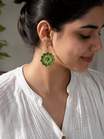 Floral Mandala Earrings- Green