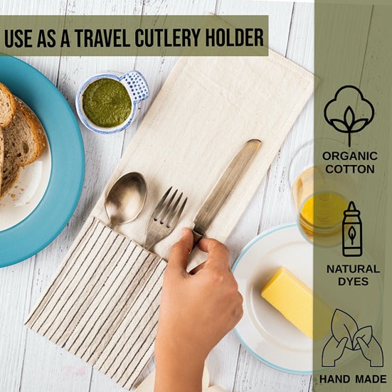 Tanuka Travel Cutlery Wrap/Pouch  in Organic Indian Kala Cotton