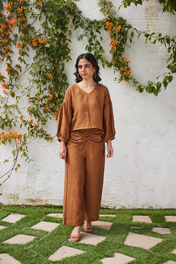 Linen Brick Lane Blouse- Brown