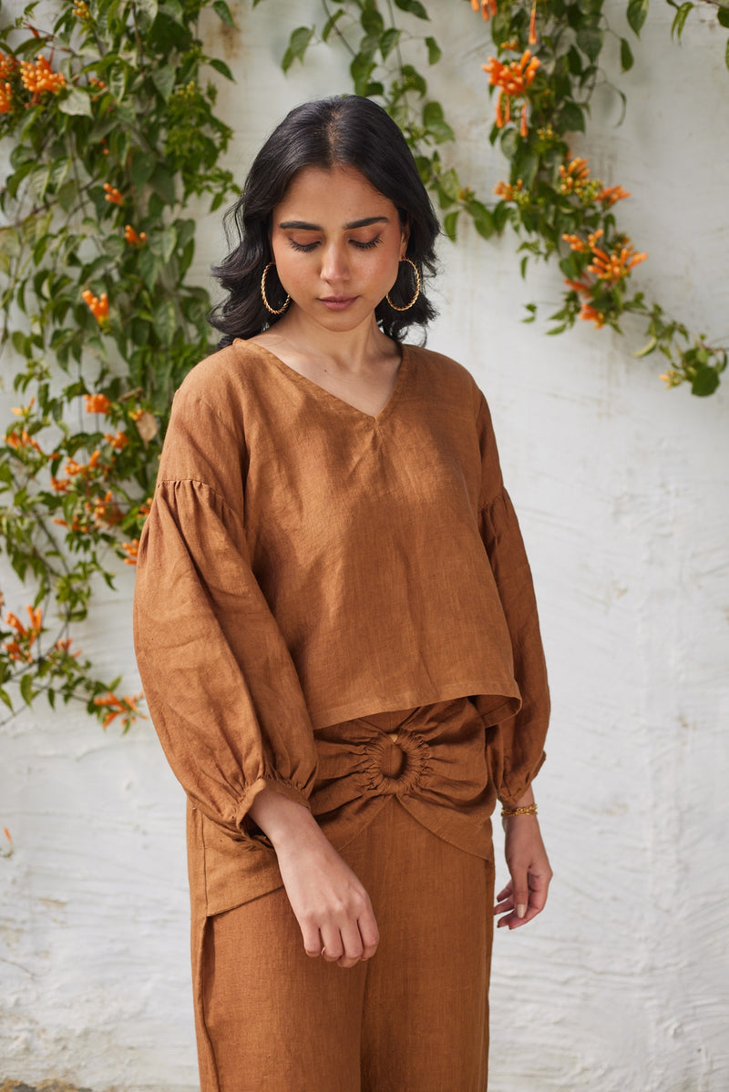 Linen Brick Lane Blouse- Brown