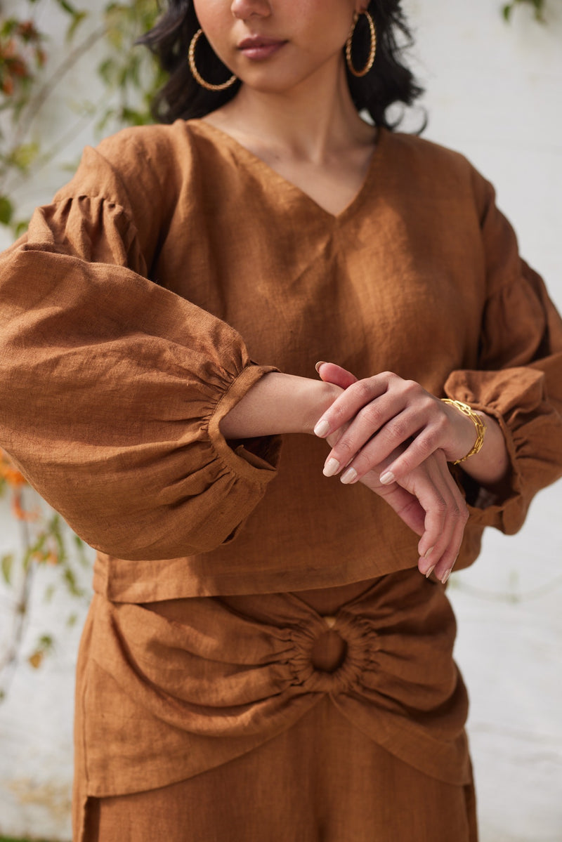 Linen Brick Lane Blouse- Brown